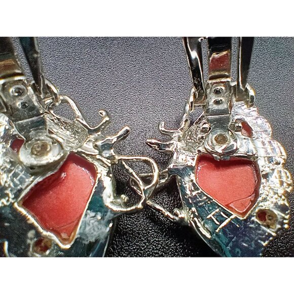 Clip On Earrings Butterfly Wings Orange Lucite Vintage 1950s Silver Tone 1 Inch - Picture 15 of 15